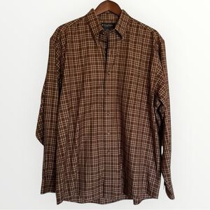 Brooks Brothers Regular Fit Large Brown Plaid Non Iron Button Down
